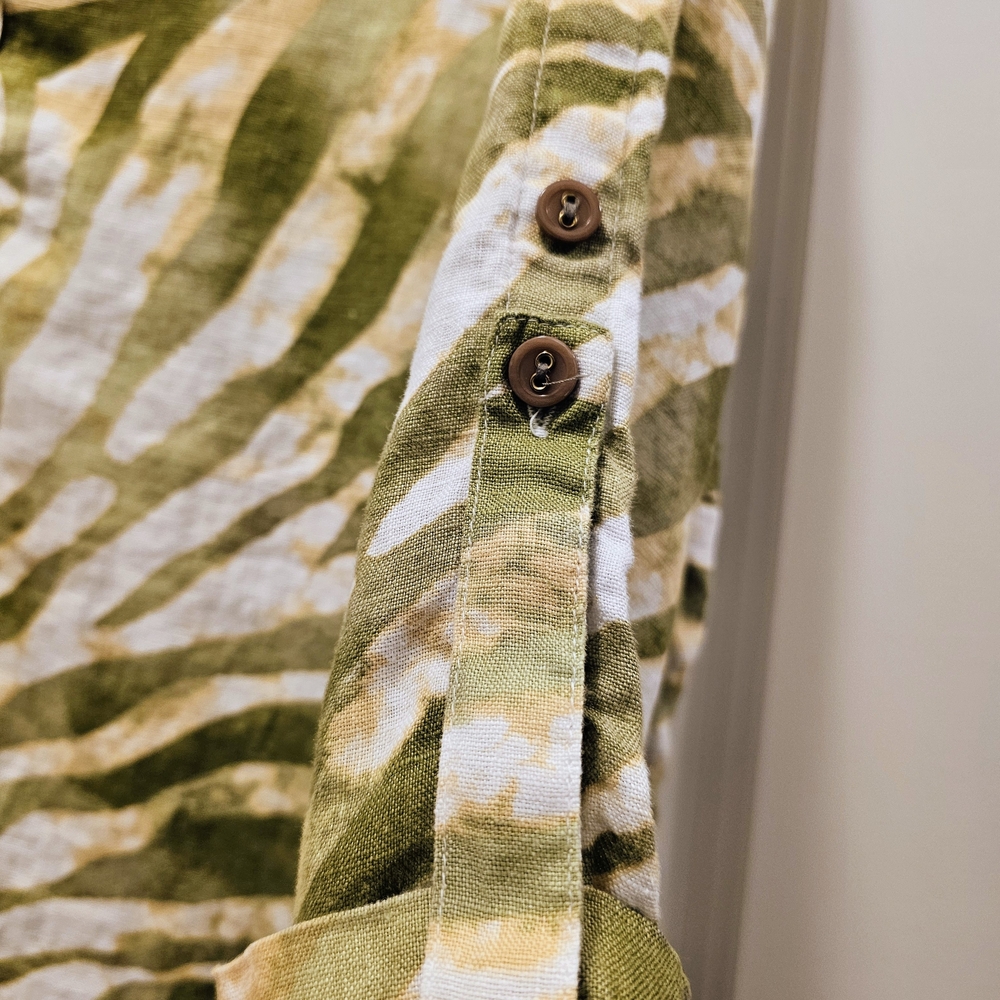 Green Linen Zebra Print Tunic Top Size 16 Coastal Lightweight Boho - Picture 7 of 8